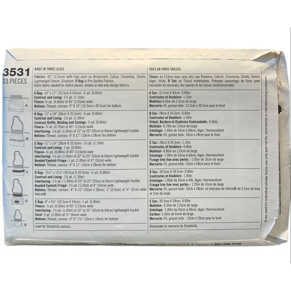 Simplicity 3531 Bags Sewing Pattern All Sizes Drawstring Tote Purse - Picture 2 of 2